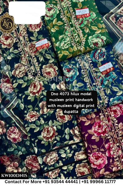 Kaydee - Fancy Cotton Suits With Half Work Pure Dupatta Patti:  (Set of 4)100No