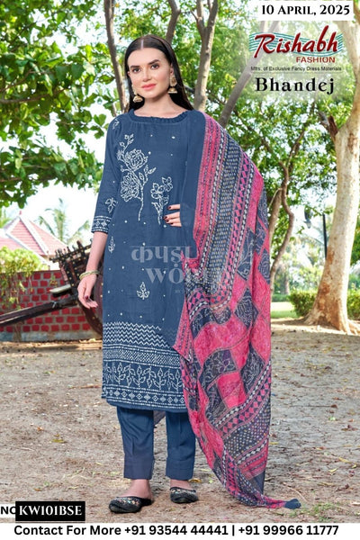 Rishab Fashion Catalogue - Bhandej: PURE JAM COTTON DISCHARGE FOIL INK PRINT WITH KHATLI HAND WORK CUT-2.50 mtr