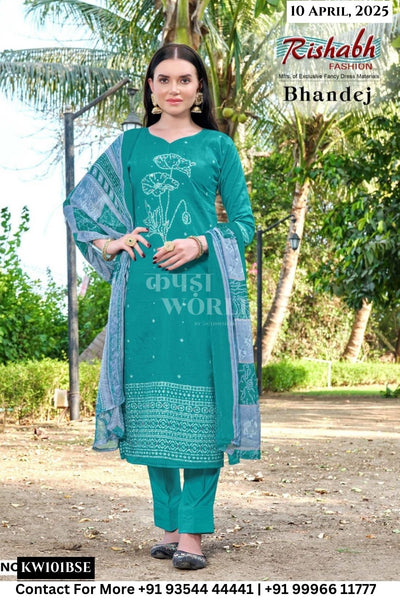 Rishab Fashion Catalogue - Bhandej: PURE JAM COTTON DISCHARGE FOIL INK PRINT WITH KHATLI HAND WORK CUT-2.50 mtr