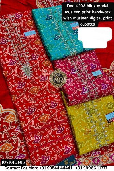 Kaydee - Fancy Cotton Suits With Half Work Pure Dupatta Patti:  (Set of 4)101No