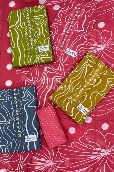 Ahmedabad Unstitched Slub Suit with Chiffon Dupatta (Set of 4)101No