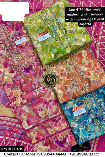 Kaydee - Fancy Cotton Suits With Half Work Pure Dupatta Patti:  (Set of 4)102No