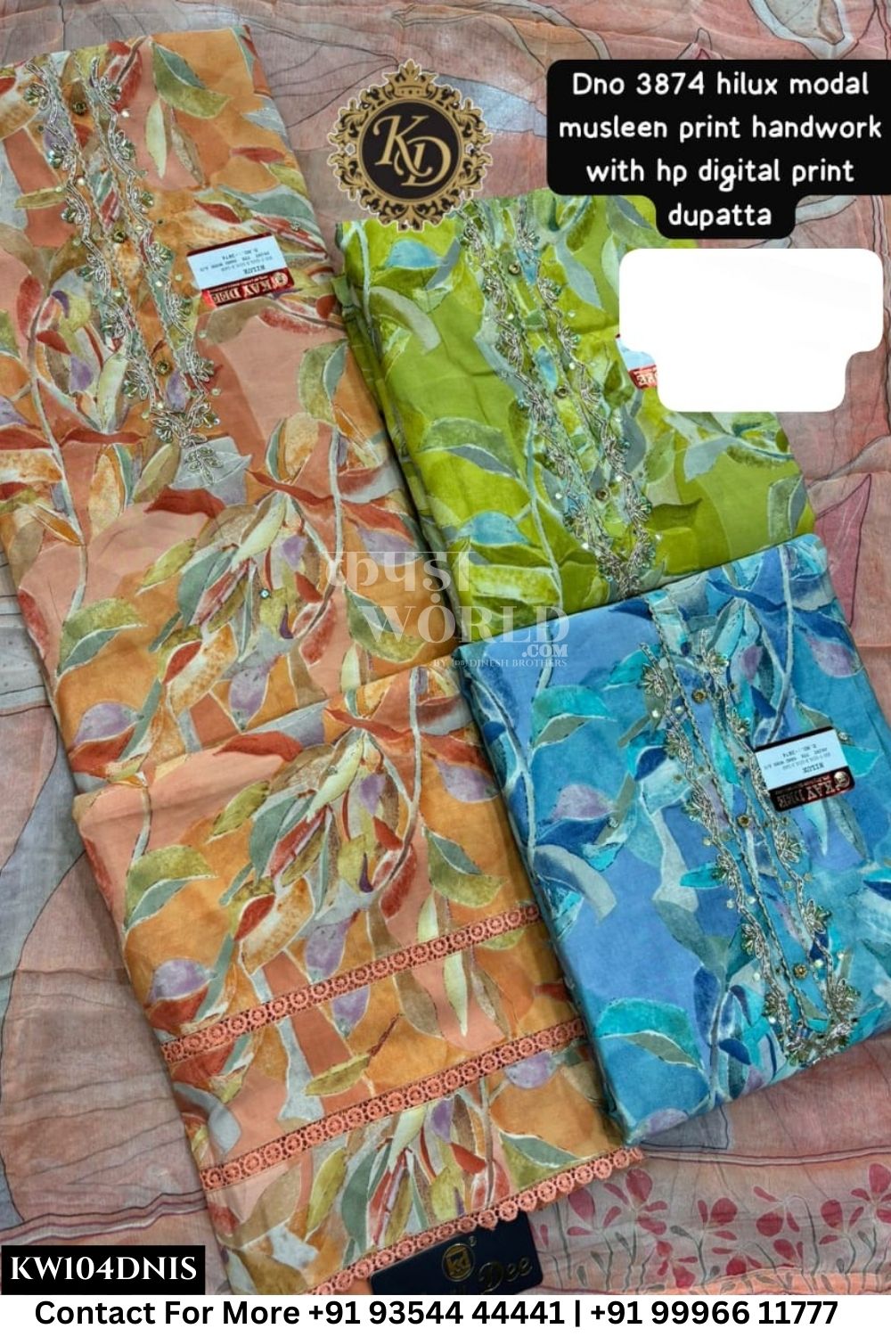 Kaydee - Fancy Cotton Suits With Half Work Pure Dupatta Patti:  (Set of 3)104No