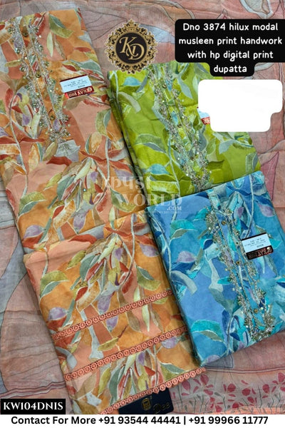 Kaydee - Fancy Cotton Suits With Half Work Pure Dupatta Patti:  (Set of 3)104No