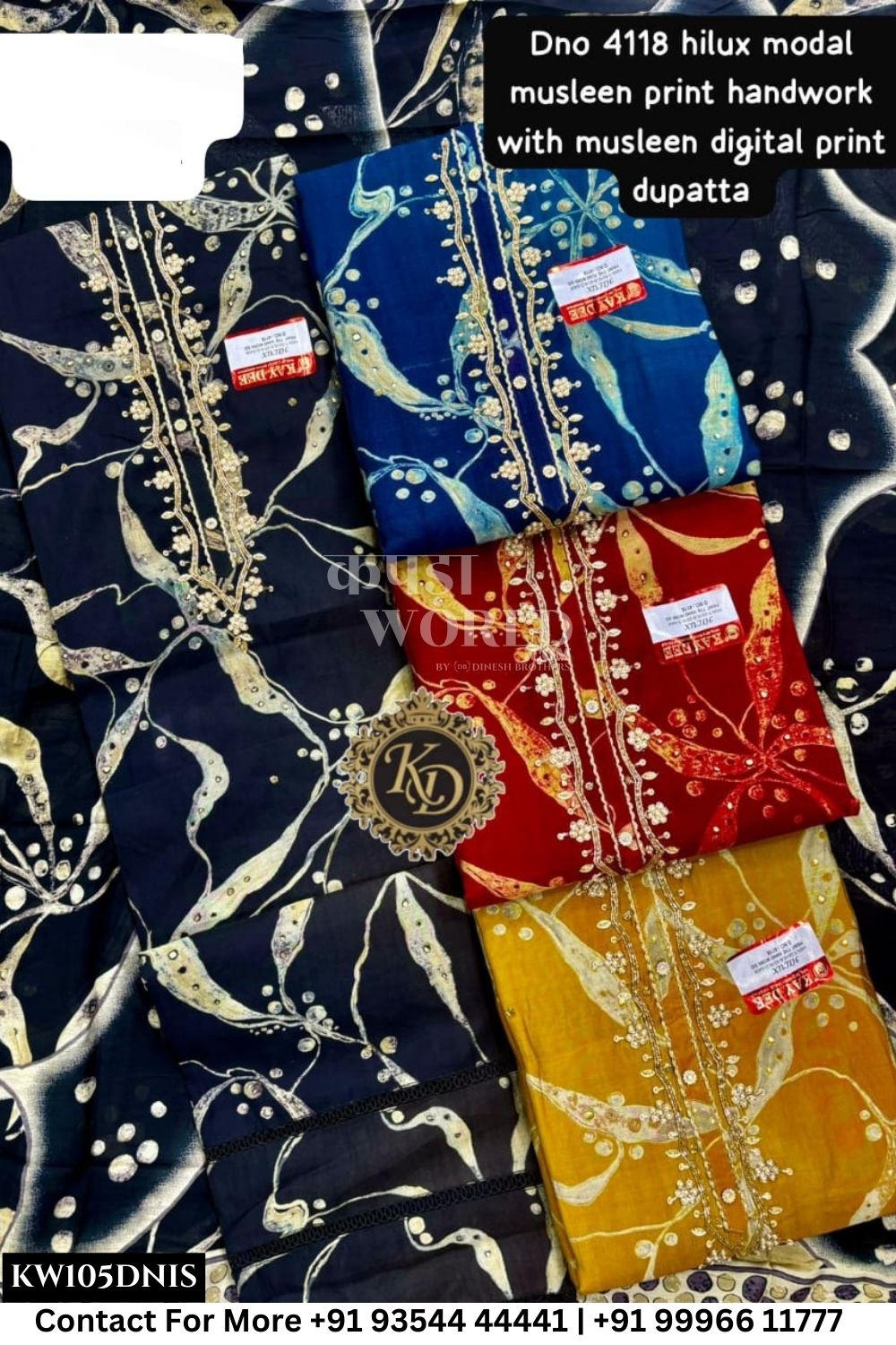 Kaydee - Fancy Cotton Suits With Half Work Pure Dupatta Patti:  (Set of 4)105No