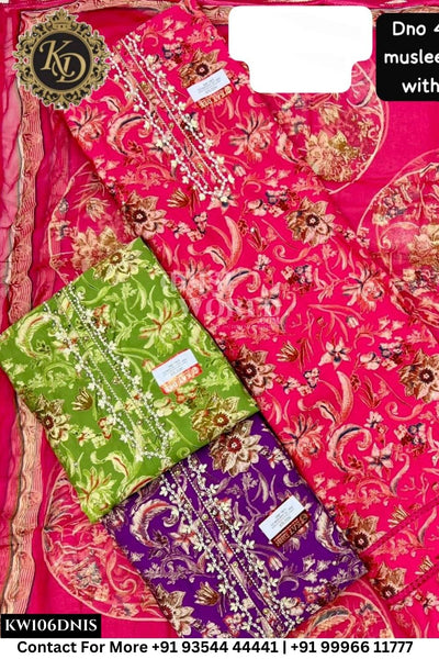 Kaydee - Fancy Cotton Suits With Half Work Pure Dupatta Patti:  (Set of 3)106No