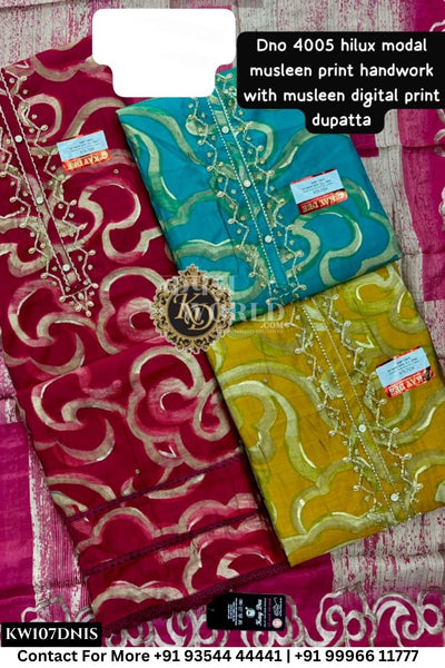 Kaydee - Fancy Cotton Suits With Half Work Pure Dupatta Patti:  (Set of 3)107No