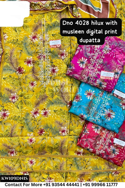 Kaydee - Fancy Cotton Suits With Half Work Pure Dupatta Patti:  (Set of 4)109No