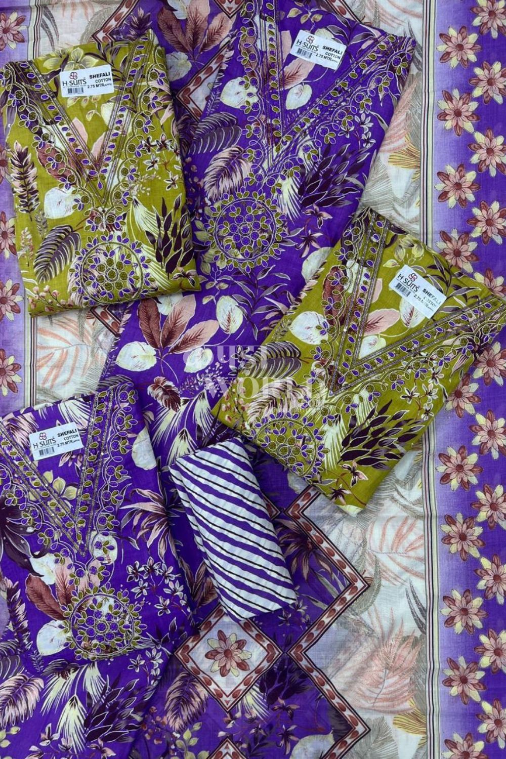 Ahmedabad Unstitched Slub Suit with Chiffon Dupatta (Set of 4)109No