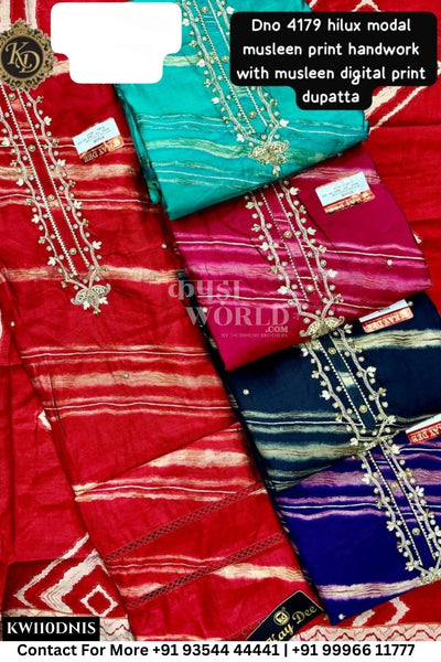 Kaydee - Fancy Cotton Suits With Half Work Pure Dupatta Patti:  (Set of 5)110No