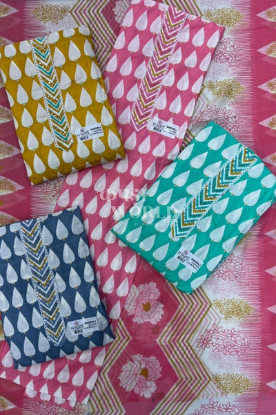 Ahmedabad Unstitched Slub Suit with Chiffon Dupatta (Set of 4)110No