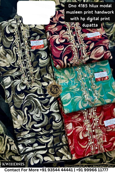 Kaydee - Fancy Cotton Suits With Half Work Pure Dupatta Patti:  (Set of 4)111No