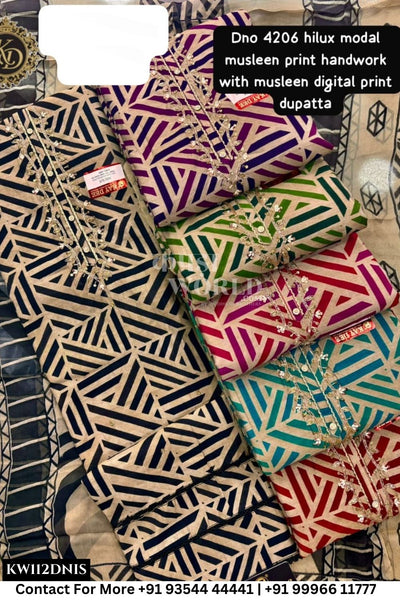 Kaydee - Fancy Cotton Suits With Half Work Pure Dupatta Patti:  (Set of 6)112No