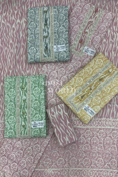 Ahmedabad Unstitched Slub Suit with Chiffon Dupatta (Set of 4)116No