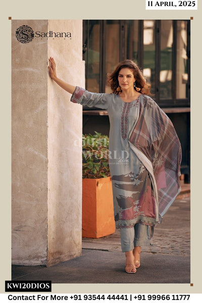 Sadhana Catalogue - Freya: Pure Muslin Silk Fancy Suit Catalog Exporter