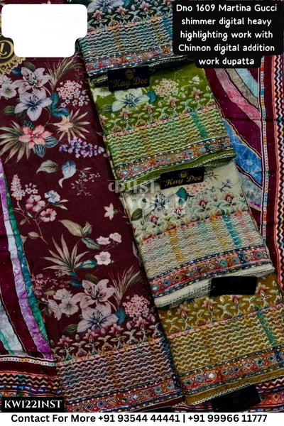 Kaydee - Fancy Cotton Suits With Half Work Pure Dupatta Patti:  (Set of 5)122No