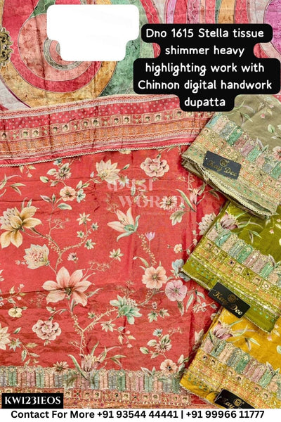 Kaydee - Fancy Cotton Suits With Half Work Pure Dupatta Patti:  (Set of 4)123No
