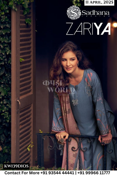 Sadhana Catalogue - Zariya:  Pure Muslin Silk Fancy Suit Catalog Wholesale Price