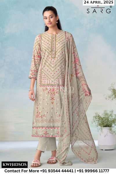 Sarg Catalogue - Mrunal: Pure Cotton Jacquard Suit Latest Summer Suits Catalogs