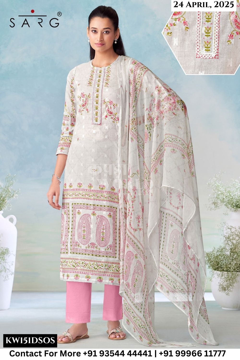 Sarg Catalogue - Mrunal: Pure Cotton Jacquard Suit Latest Summer Suits Catalogs