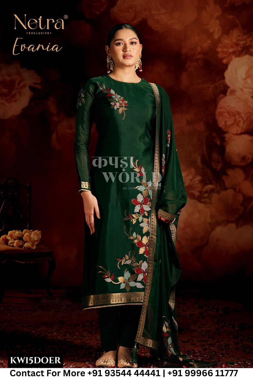 Netra Catalogue - Evania: Designer Silk jacquard Ladies Suit Catalog Wholesaler