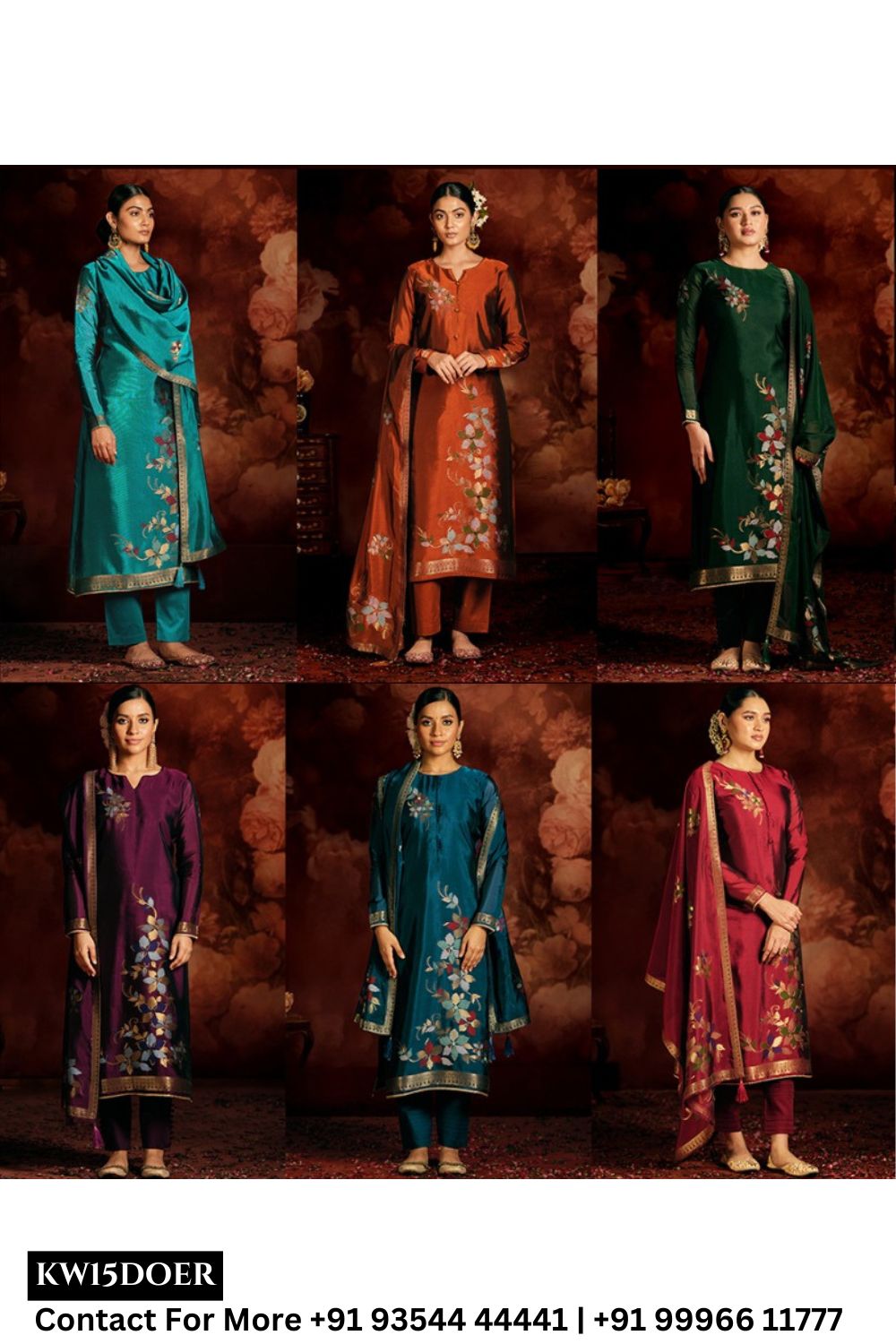 Netra Catalogue - Evania: Designer Silk jacquard Ladies Suit Catalog Wholesaler