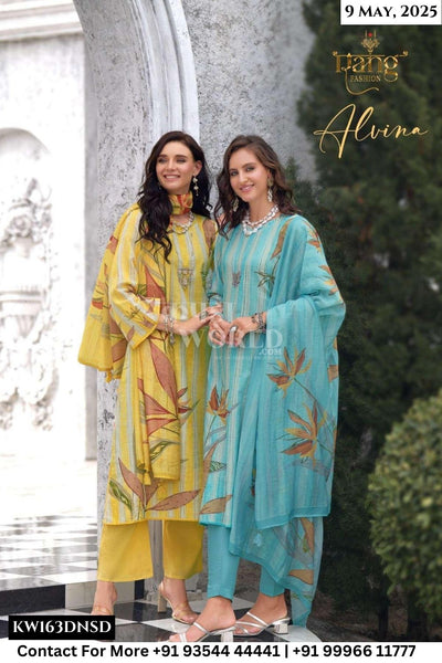 Rang Fashion Catalogue - Alvina: Fancy Digital print Linen Suit Catalog Wholesale Dealer