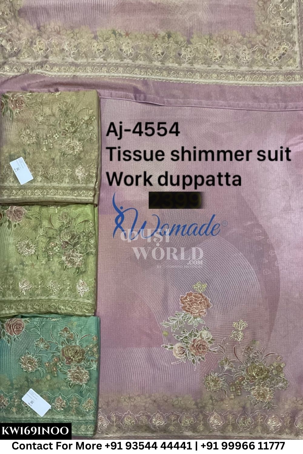 Womade - : Unsitched Tissue Shimmer Suit With Work Dupatta (Set of 4)169No