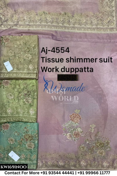 Womade - : Unsitched Tissue Shimmer Suit With Work Dupatta (Set of 4)169No
