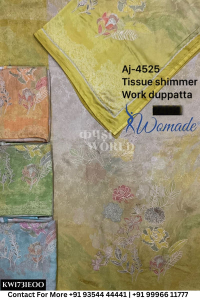 Womade - : Unsitched Tissue Shimmer Suit With Work Dupatta (Set of 4)173No