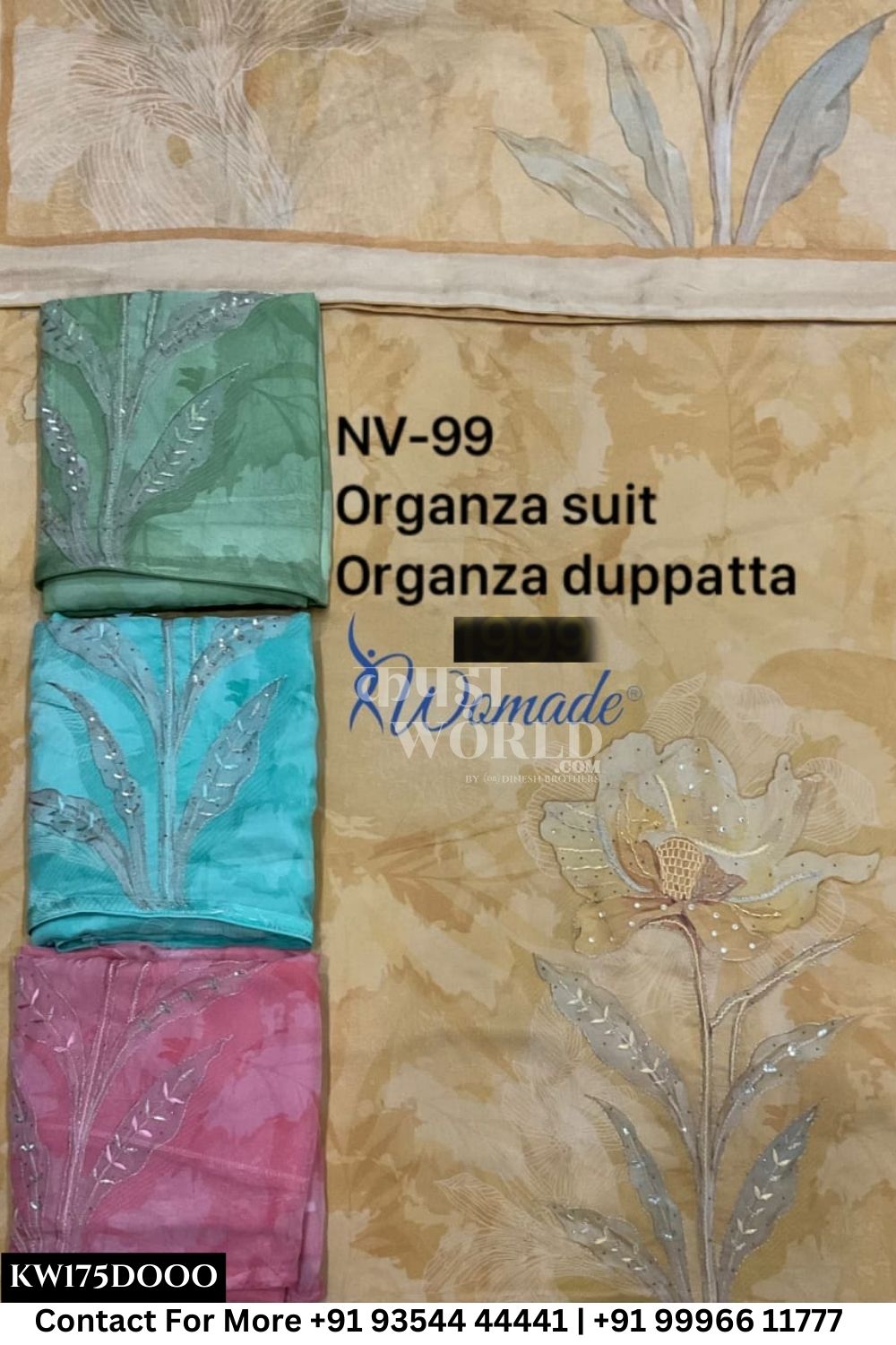 Womade - : Unsitched Organza Suit With Organza Dupatta (Set of 4)175No