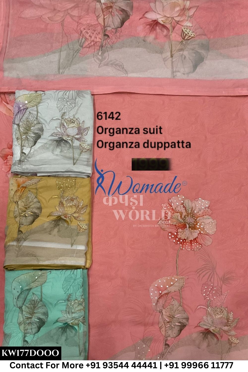 Womade - : Unsitched Organza Suit With Organza Dupatta (Set of 4)177No