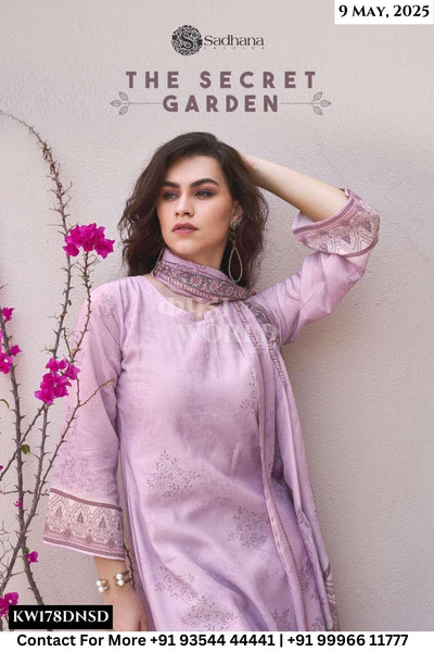 Sadhana Catalogue - The Secret Garden: Pure Muslin Silk Fancy Ladies Suit Dealer