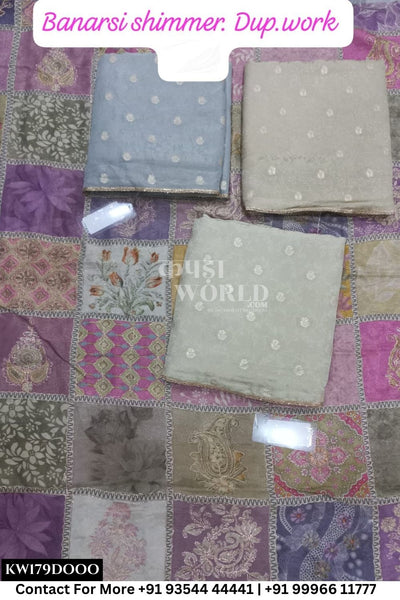 Womade - : Unsitched Banarsi Shimmer Suit With Work Dupatta (Set of 3)179No