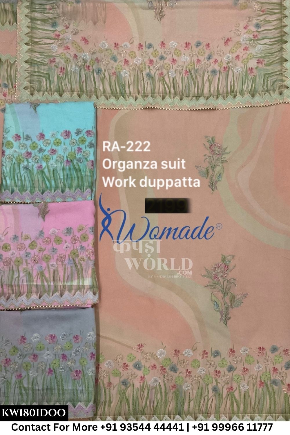 Womade - : Unsitched Organza Suit With Work Dupatta (Set of 4)180No