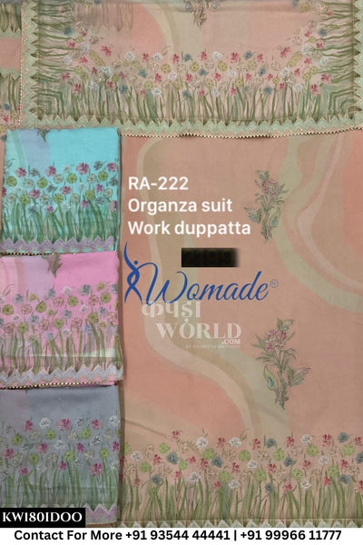 Womade - : Unsitched Organza Suit With Work Dupatta (Set of 4)180No
