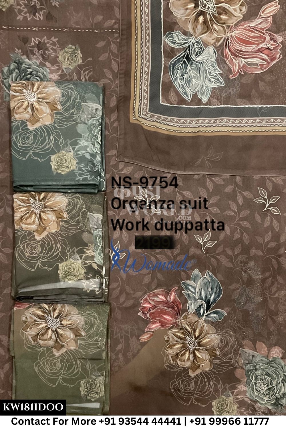 Womade - : Unsitched Organza Suit With Work Dupatta (Set of 4)181No