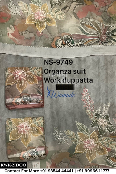 Womade - : Unsitched Organza Suit With Work Dupatta (Set of 3)182No