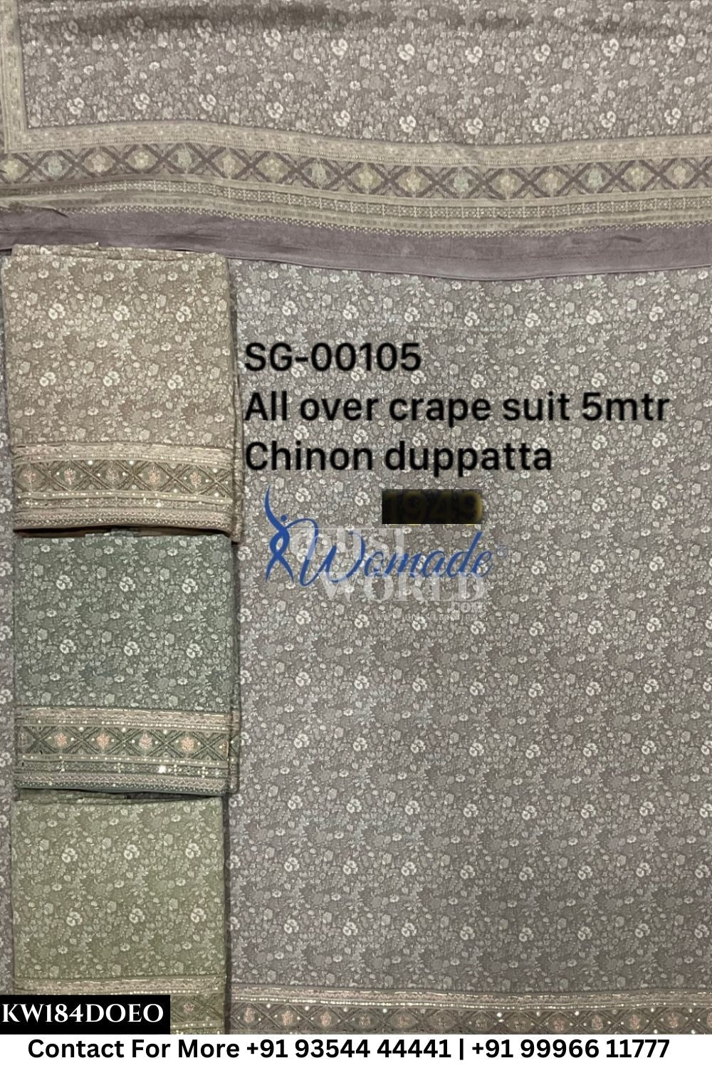 Womade - : Unsitched All Over Crepe Suit 5 Mtr Suit With Chinnon Dupatta (Set of 4)184No