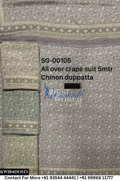 Womade - : Unsitched All Over Crepe Suit 5 Mtr Suit With Chinnon Dupatta (Set of 4)184No