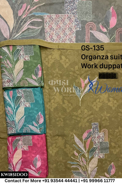 Womade - : Unsitched Organza Suit With Work Dupatta (Set of 4)185No