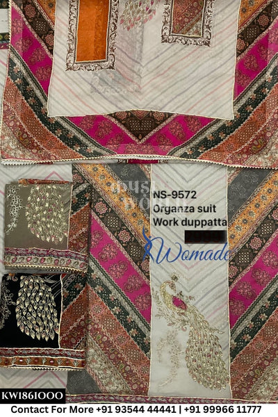 Womade - : Unsitched Organza Suit With Work Dupatta (Set of 3)186No