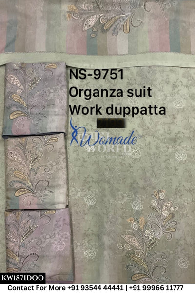 Womade - : Unsitched Organza Suit With Work Dupatta (Set of 4)187No