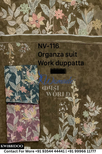 Womade - : Unsitched Organza Suit With Work Dupatta (Set of 3)188No