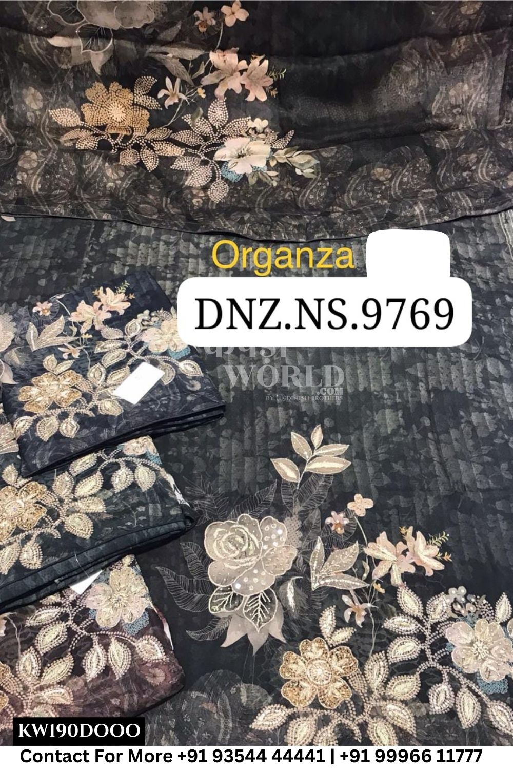 Womade - : Unsitched Organza Suit With  Dupatta (Set of 4)190No