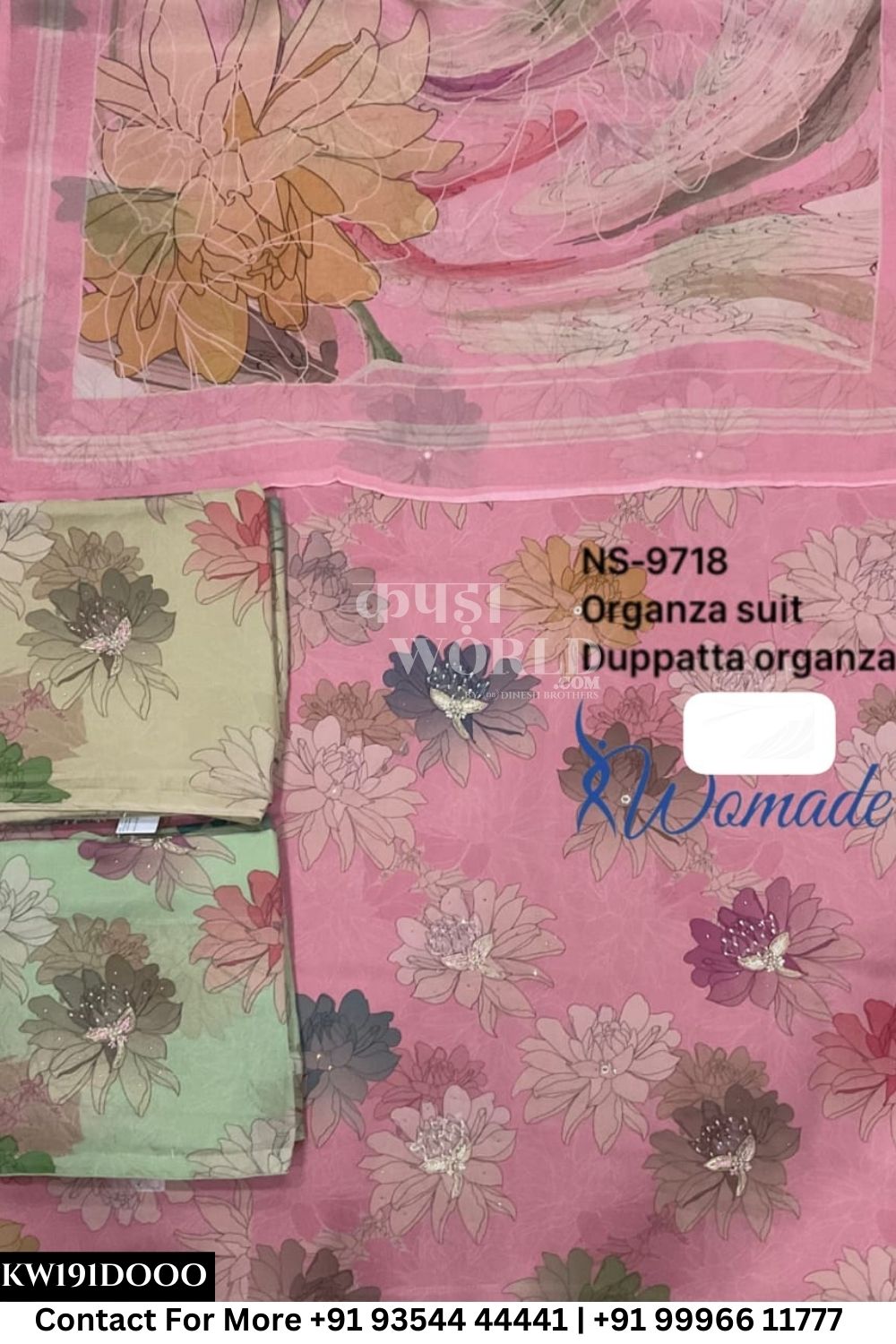 Womade - : Unsitched Organza Suit With Organza Dupatta (Set of 3)191No