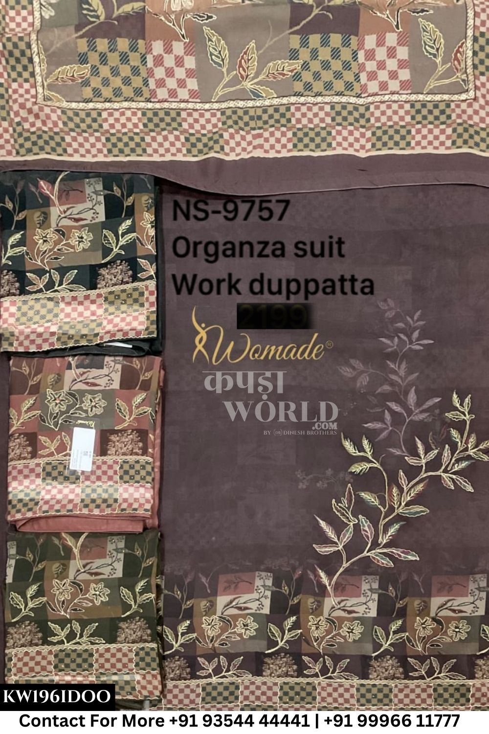 Womade - : Unsitched Organza Suit With Work Dupatta (Set of 4)196No