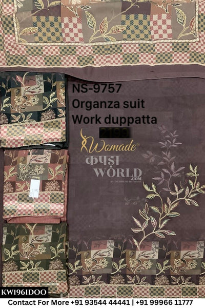 Womade - : Unsitched Organza Suit With Work Dupatta (Set of 4)196No