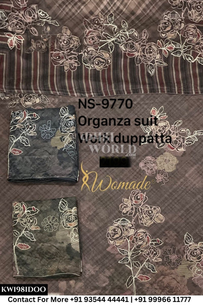 Womade - : Unsitched Organza Suit With Work Dupatta (Set of 3)198No