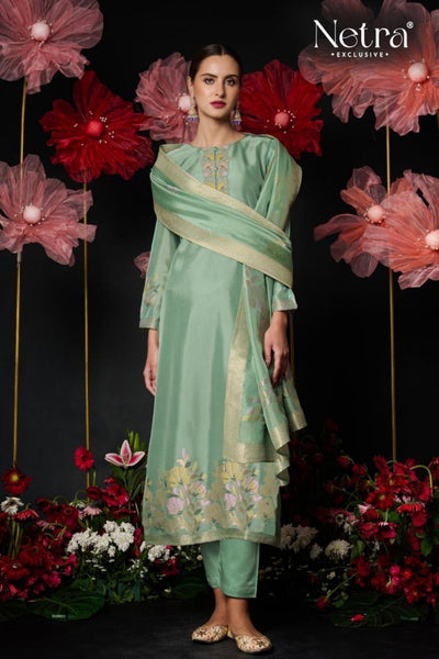 Netra Catalogue - Amani: Designer Woven Silk Suit Catalog Exporter